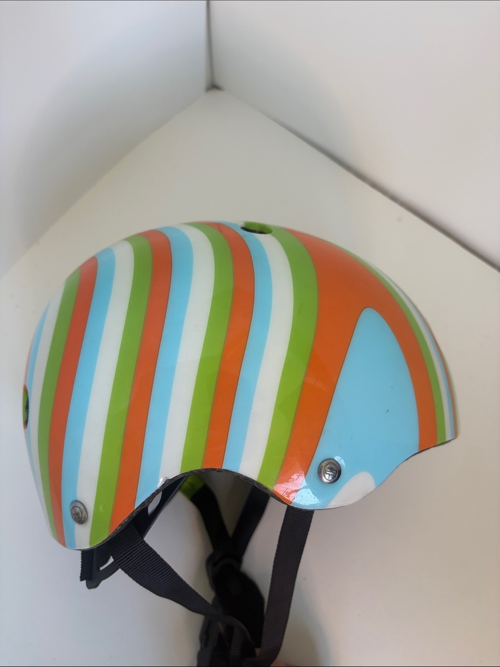 NutCase Baby Nutty Bike Helmet Striped  - Blue, Orange, Green Size XXS